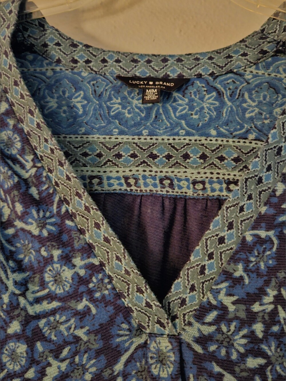 Boho V-Neck Floral Print Women's Top in Blue - Picture 3 of 8